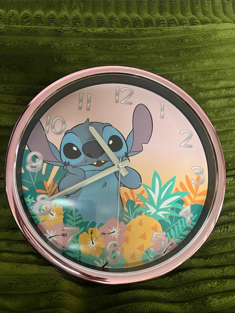 Disney Pink Frame Stitch Wall Clock with Tropical Artwork